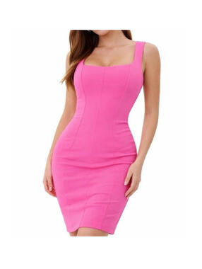 TA3 Square Neck Pencil Dress Bright Pink Size Medium Regular/Long